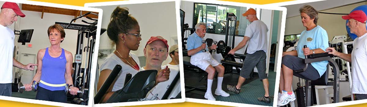 4 photos of clients working out