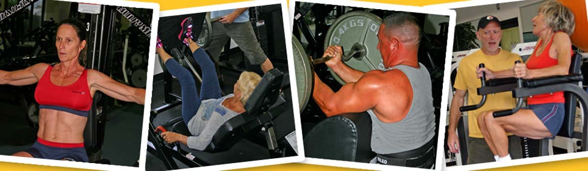 4 photos of clients working out